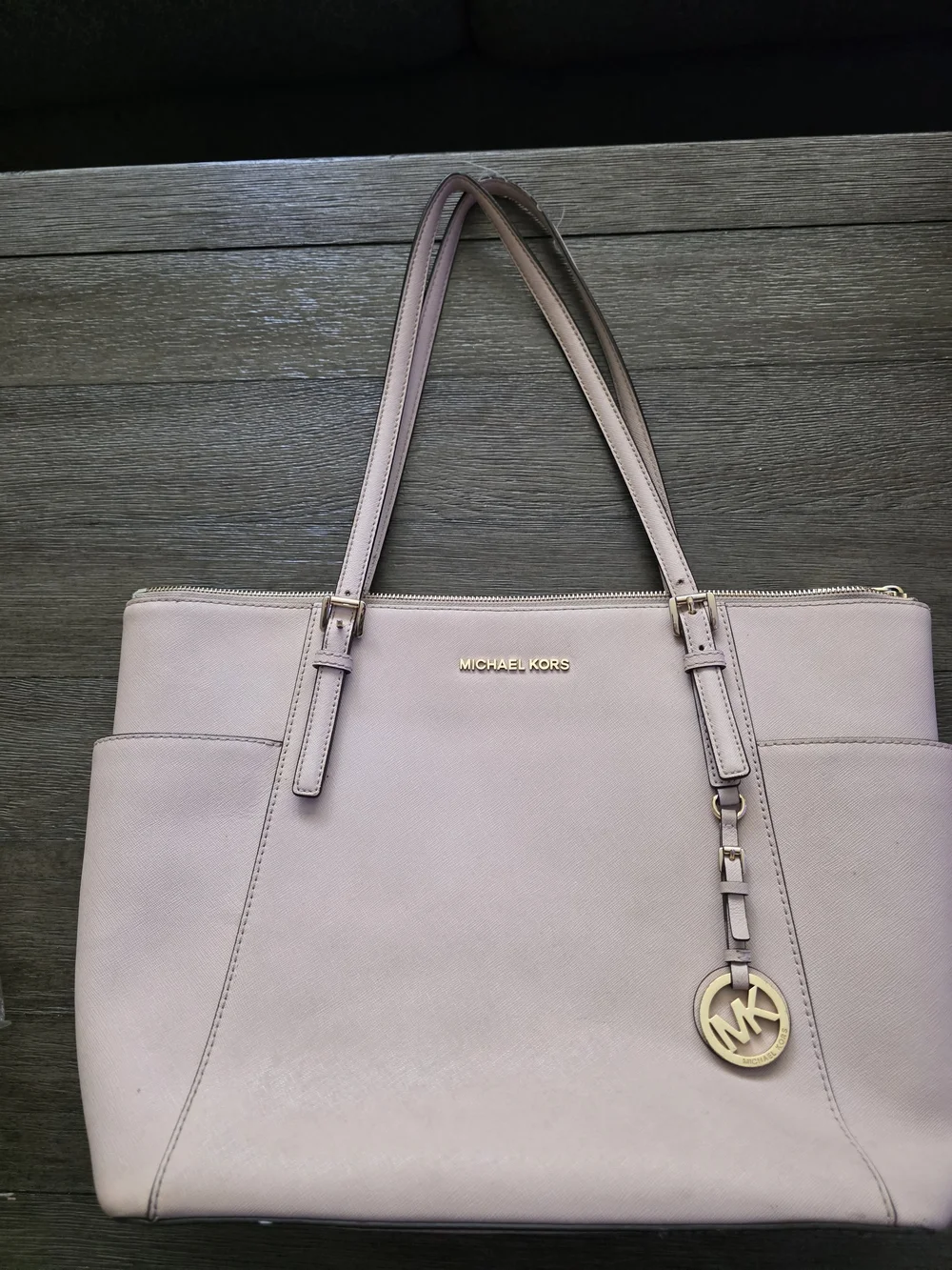 Michael Kors Jet Set Travel Large Saffiano Leather Tote Blush Pink Gold Hardware